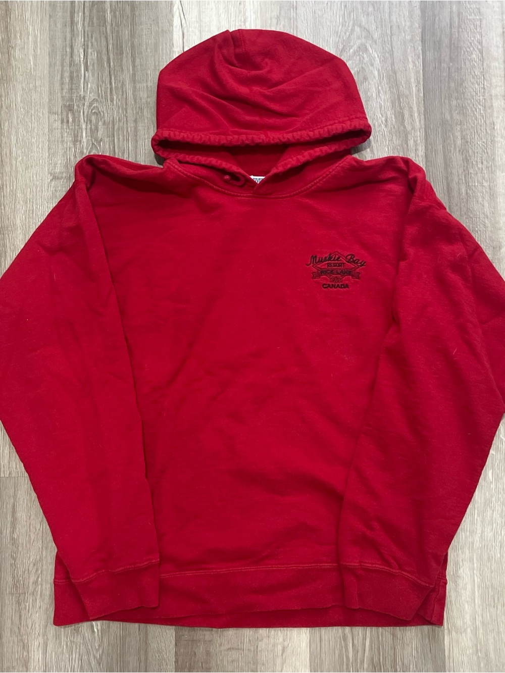 Men's Red Hooded Pullover Sweatshirt with Subtle Chest Logo